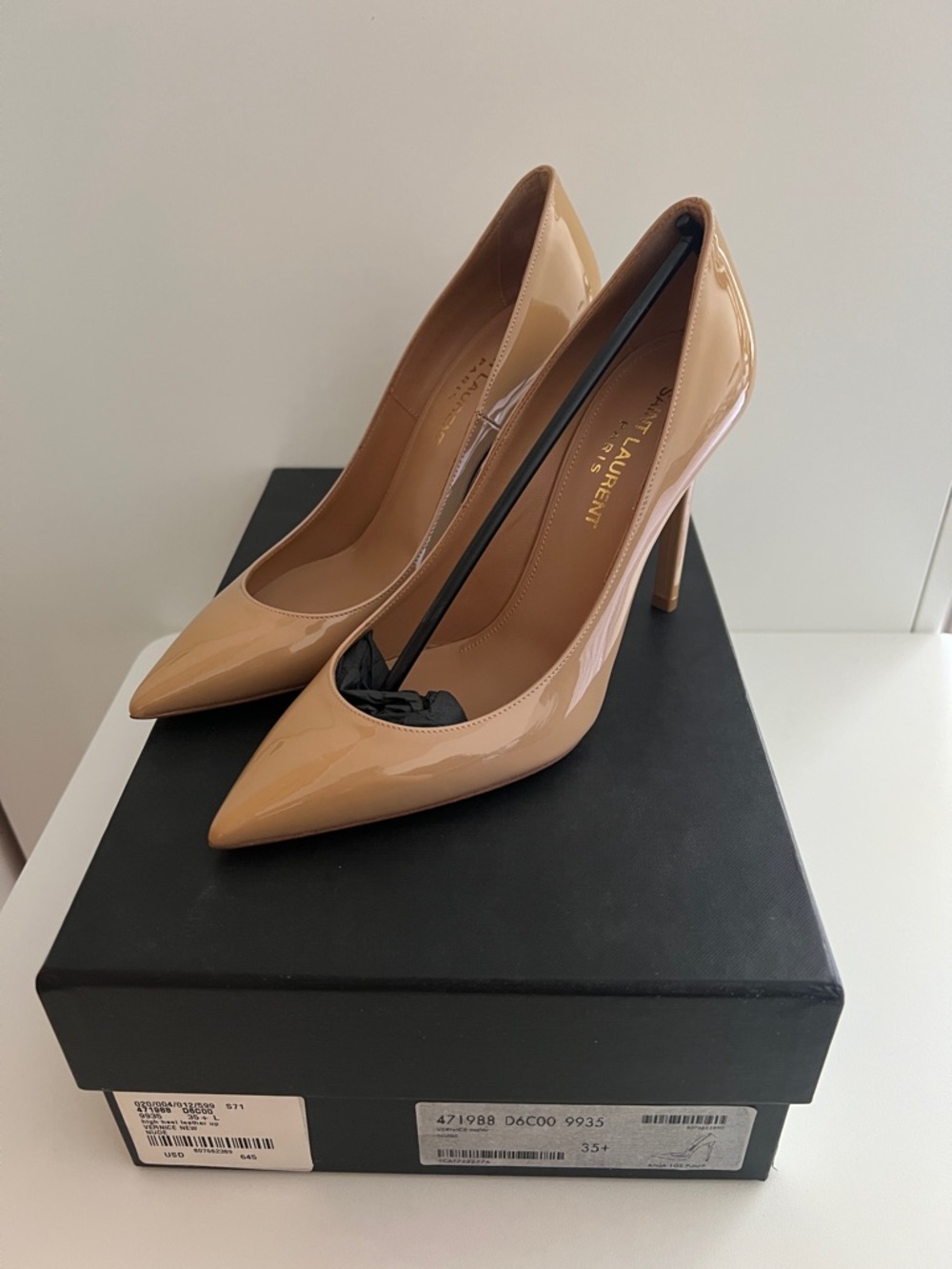 Saint Laurent Patent Leather Pointed-Toe Pumps in Nude - Picture 3 of 6
